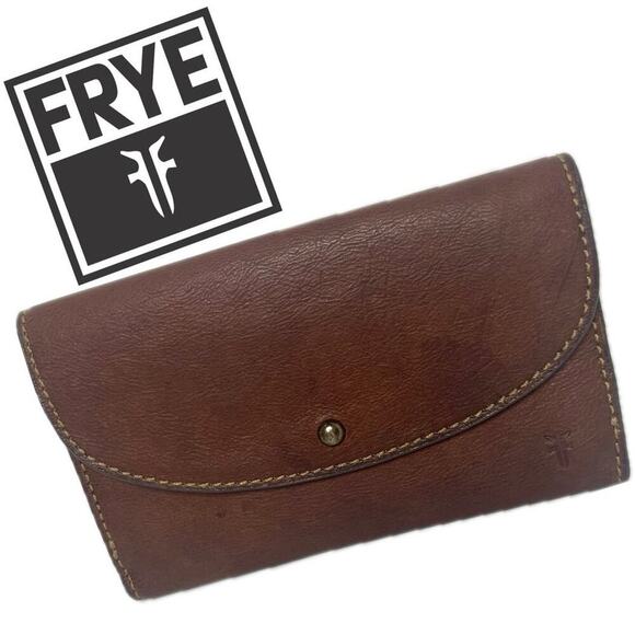 FRYE MELLISA CLIP TRIFOLD WALLET COGNAC LEATHER GRUNGE BOHO VERSATILE LIFE TIME - Picture 1 of 16